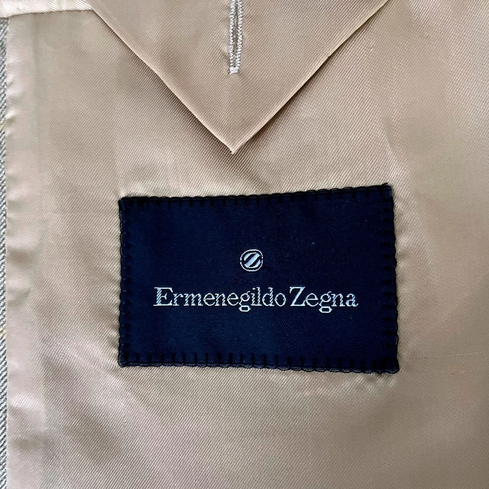 Ermenegildo Zegna Silk‎ & Wool Plaid Blazer Sport Coat Jacket Light Brown 44L